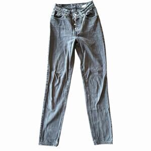 Vintage 90s Levi’s Women High Waisted Dark Grey Button Fly Mom Jeans 25in